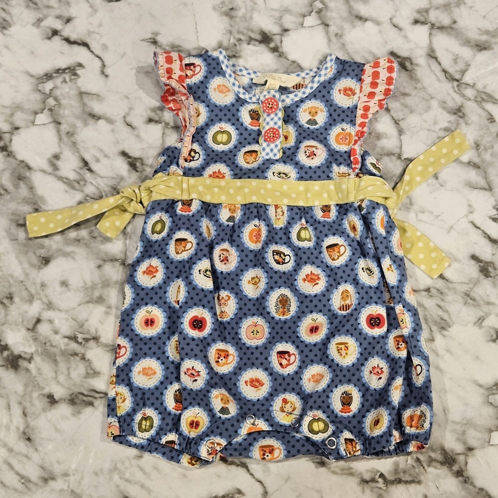 Matilda Jane Baby Girl Bubble Romper‎ 6–12M Blue Floral Yellow Trim